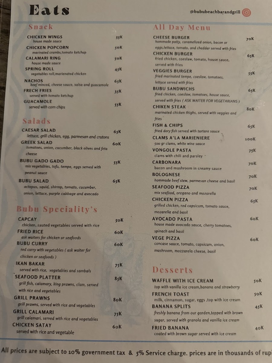 Bubu Beach Bar & Grill Menu - Image 2