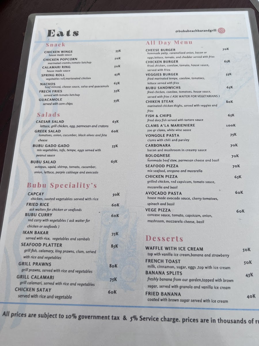 Bubu Beach Bar & Grill Menu - Image 6